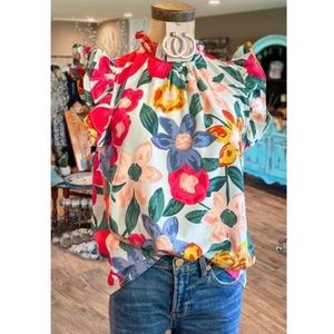 XL Floral Print Ruffled Top